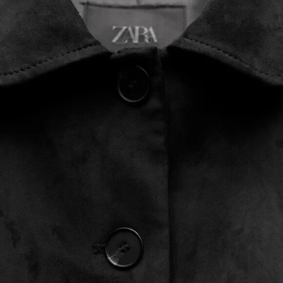 ZARA Black Faux Suede Cropped Jacket New without tags Size XS 🖤 - Picture 7 of 16